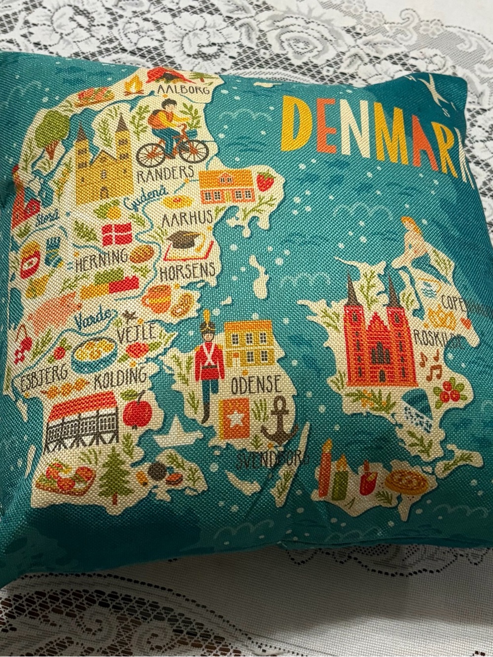Denmark Map Decorative Throw Pillow - Teal